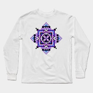 pixelated purple and blue mandala Long Sleeve T-Shirt